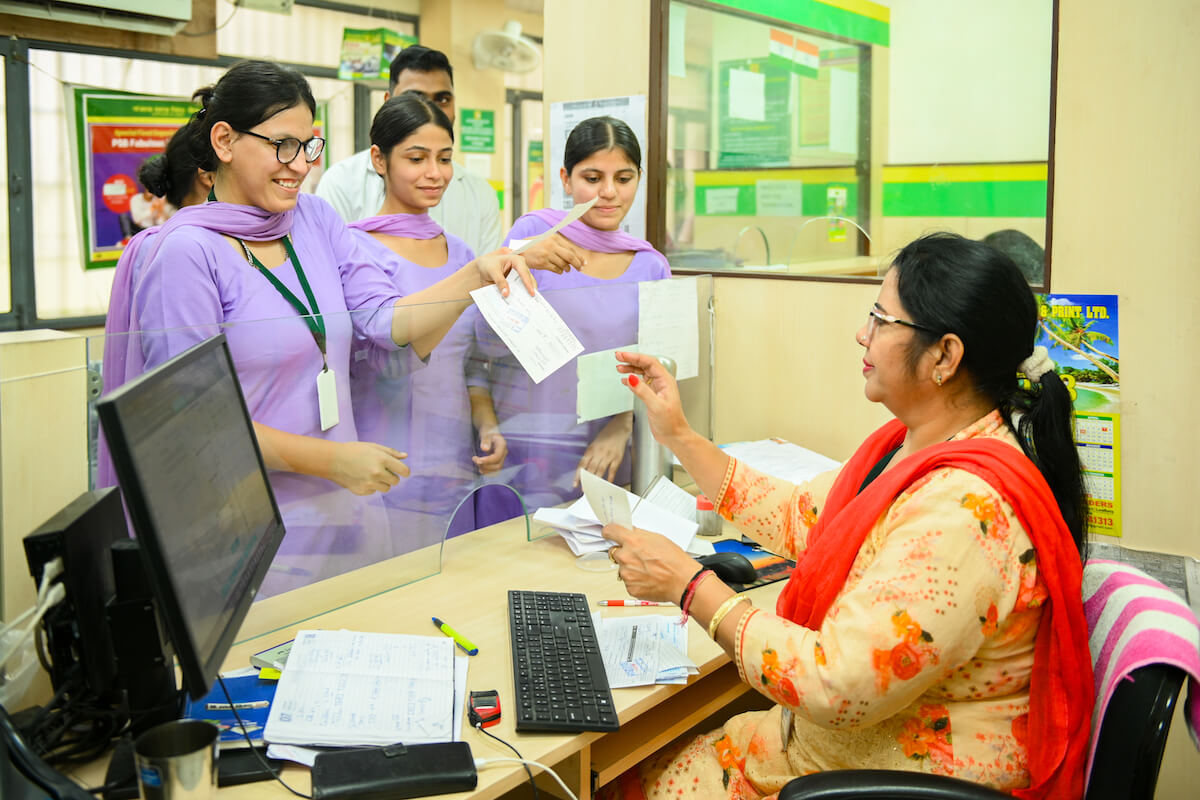 Punjab and Sind Bank service on campus at Guru Nanak Paramedical College in Dhahan Kaleran, near Banga