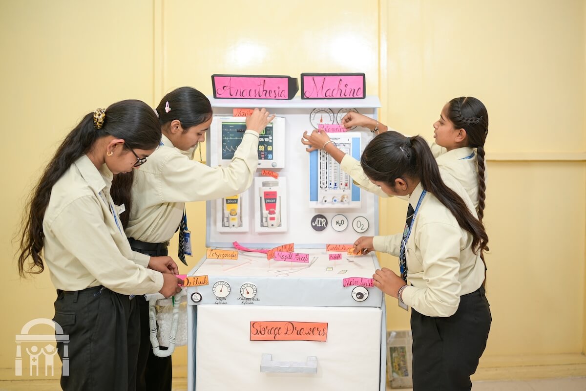 BSc Operation Theatre Technology students making model of equipment - Guru Nanak Paramedical College Dhahan Kaleran Punjab