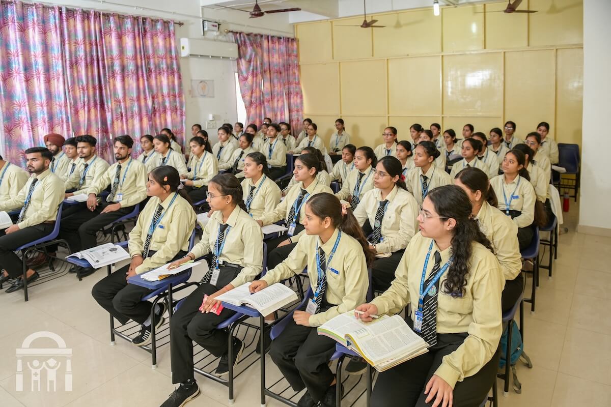 Students in classroom lecture at paramedical college in Punjab
