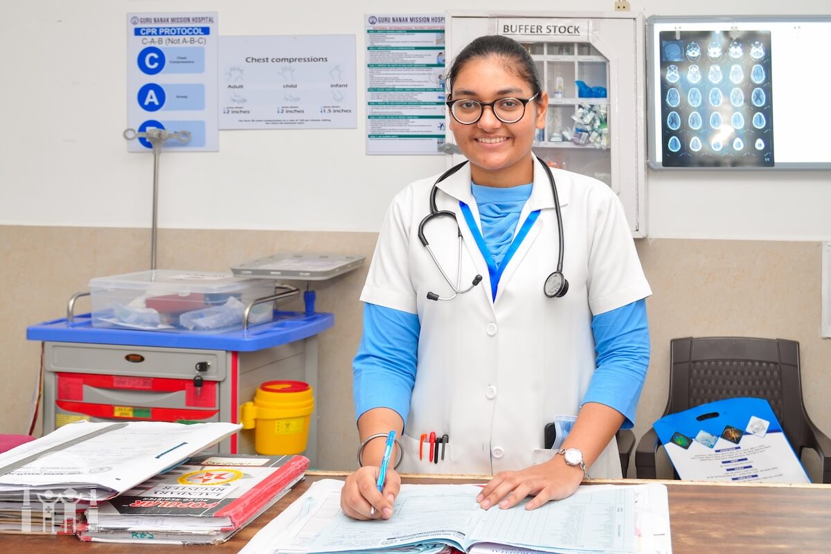Nurse at Guru Nanak Mission Hospital - health clinic available to students at Guru Nanak Paramedical College 