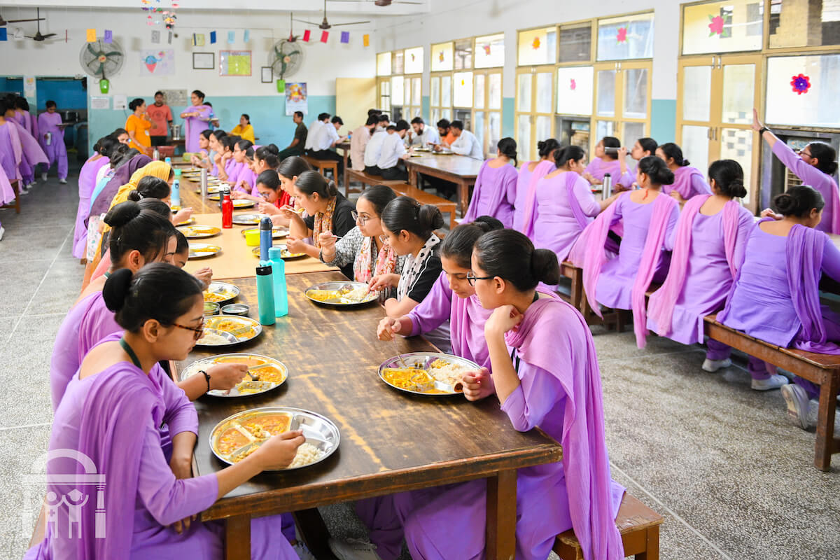 College mess hall seating area with tables - Guru Nanak Paramedical College Dhahan Kaleran
