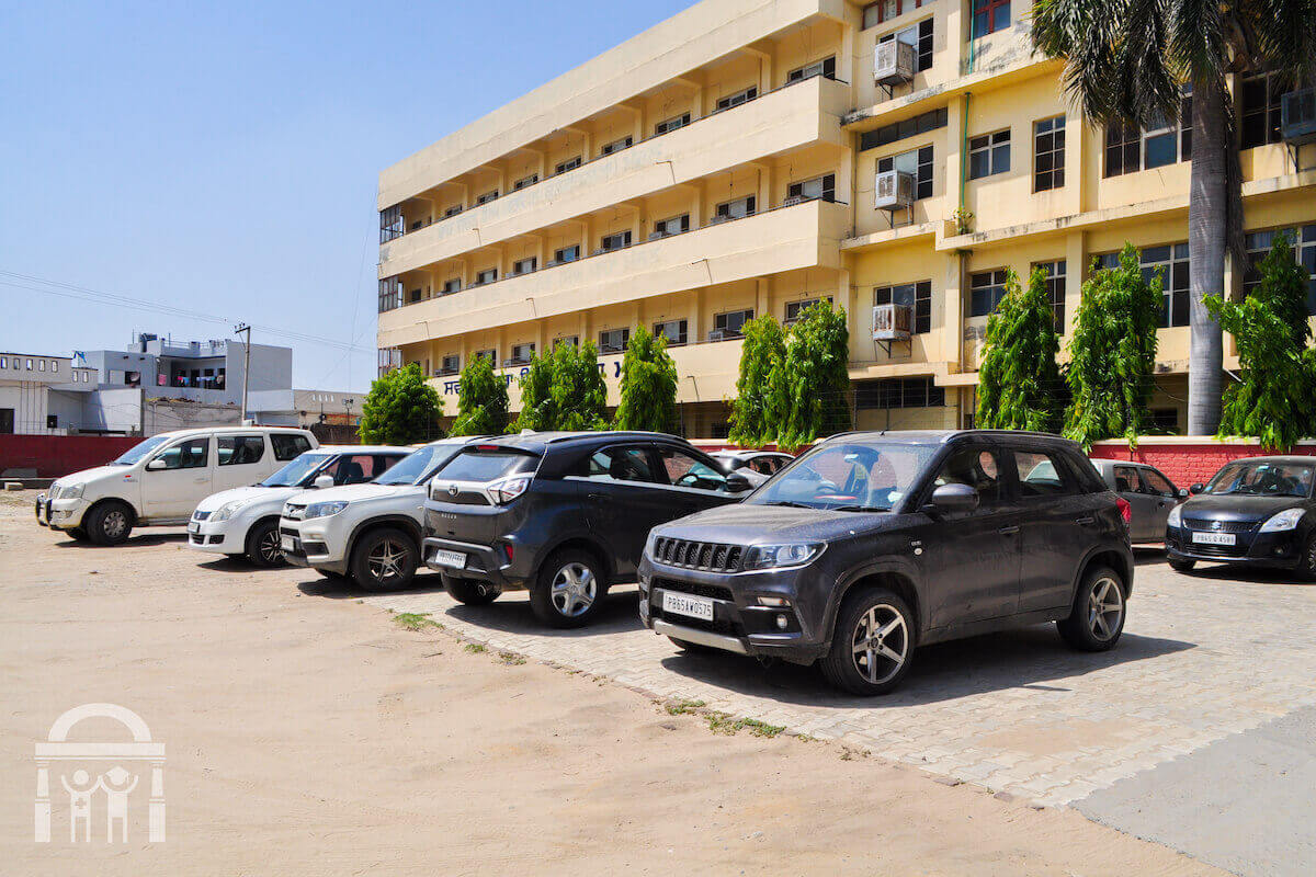 Parking lot for cars at Guru Nanak Paramedical College in Dhahan Kaleran near Banga in Punjab